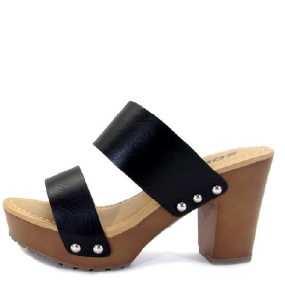 Soda Shoes - 10 Soda Academy Black Slip On Platform Sandal Heel